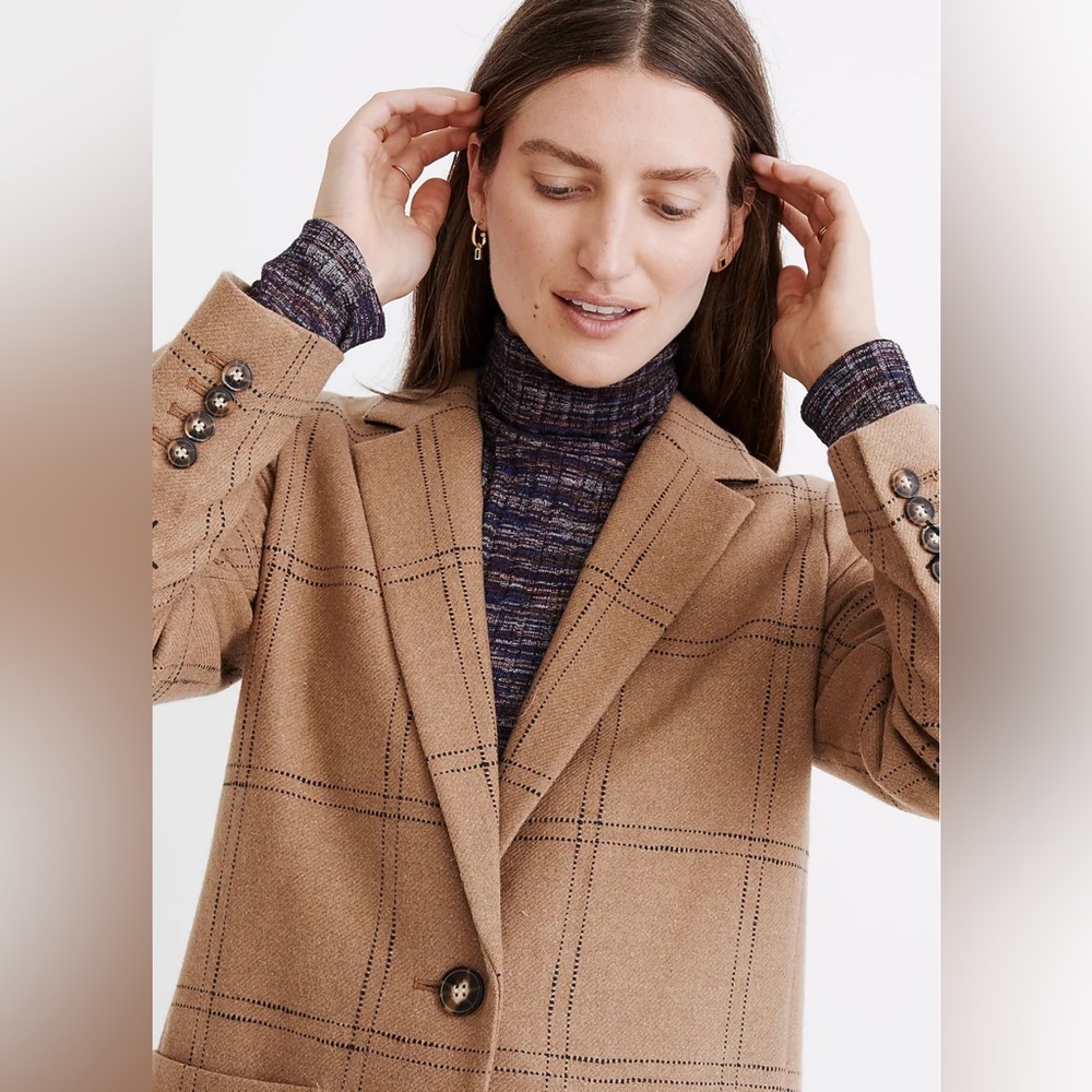 Madewell Camel Plaid Wool-Blend Blazer